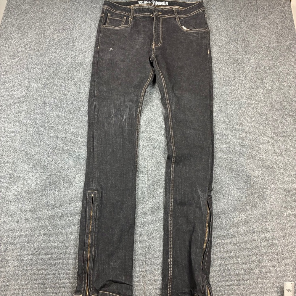 Rebel Minds Mens Black Zipper Ankle Slim Fit Denim Jeans 32x35 Streetwear